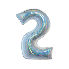 Számok Holographic Silver, Ezüst 2-es szám fólia lufi 76 cm party kellék