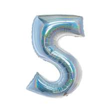 Számok Holographic Silver, Ezüst 5-ös szám fólia lufi 76 cm party kellék