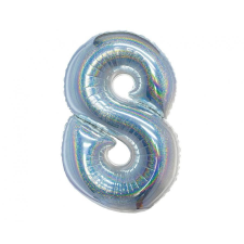 Számok Holographic Silver, Ezüst 8-as szám fólia lufi 76 cm party kellék