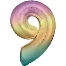 Számok Pastel Rainbow óriás szám fólia lufi 9-es, 83 cm party kellék