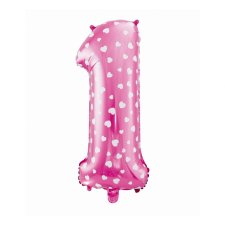 Számok Pink with Hearts, Rózsaszín 1-es szám fólia lufi 61 cm party kellék