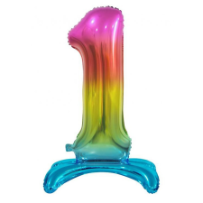 Számok Rainbow, Színes 1-es szám fólia lufi talppal 74 cm party kellék