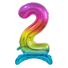 Számok Rainbow, Színes 2-es szám fólia lufi talppal 74 cm party kellék