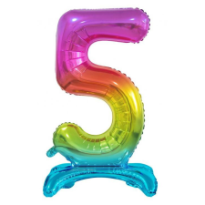 Számok Rainbow, Színes 5-ös szám fólia lufi talppal 74 cm party kellék