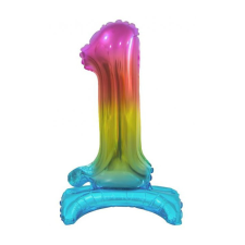 Számok Rainbow, Színes mini 1-es szám fólia lufi talppal 38 cm party kellék