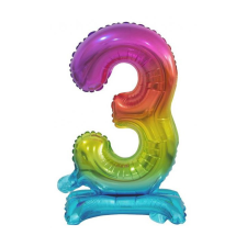 Számok Rainbow, Színes mini 3-as szám fólia lufi talppal 38 cm party kellék