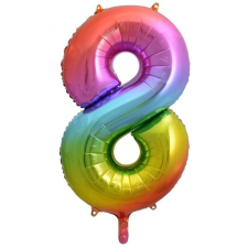 Számok Rainbow, Szivárvány 8-as szám fólia lufi 85 cm party kellék