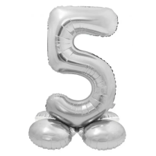 Számok Silver, Ezüst 5-ös szám fólia lufi talppal 72 cm party kellék