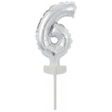 Számok Silver, Ezüst 6-os szám fólia lufi tortára 13 cm party kellék