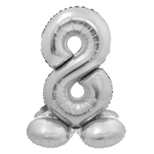 Számok Silver, Ezüst 8-as szám fólia lufi talppal 72 cm party kellék