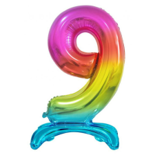 Számok Színes Rainbow 9-es szám fólia lufi talppal 74 cm party kellék