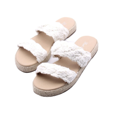  Szandál, horgolt kialakítás, jute platform, Fehér, 41