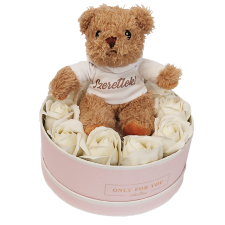  Szappanrózsa box - plüss macival - celofán csomagolásban szappan