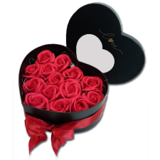  Szappanrózsa szívbox, ablakos rózsadoboz - piros + led világítással szappan
