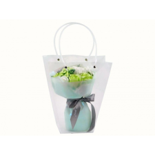  Szappanrózsa virágcsokor zöldes átlátszó dísztasakban 25cm 00981 - Ajándék szappan szappan