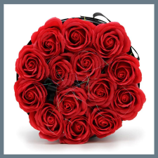  Szappanvirág ajándékcsokor - 14 piros rózsa - kerek dobozban GSFB-03 szappan