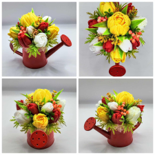  Szappanvirág csokor - Vegyes tulipán szappanvirág csokor - piros locsolókannában - 1. szappan