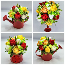  Szappanvirág csokor - Vegyes tulipán szappanvirág csokor - piros locsolókannában - 3. szappan