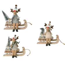  Szarvas textil fa szánkóval M18cm dekorációs kellék