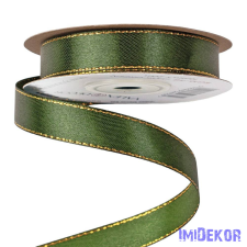  Szatén szalag arany szegéllyel 16mm x 20m - Sötétzöld szalag, masni