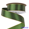  Szatén szalag arany szegéllyel 25mm x 20m - Sötétzöld