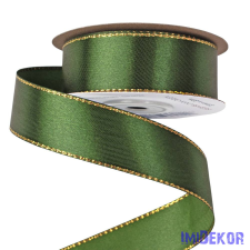  Szatén szalag arany szegéllyel 25mm x 20m - Sötétzöld szalag, masni