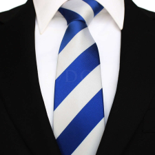  Széles csíkos - királykék/fehér nyakkendő