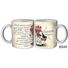  Szerelmes bögre, Veled boldog vagyok, szeretlek, kutyus virágokkal ajándéktárgy
