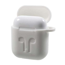 Szilikon védő tok Apple AirPods-hoz - karabiner, töltőnyílás - FEHÉR fülhallgató, fejhallgató tok