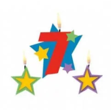 Szines 7-es számgyertya csillagokkal party kellék
