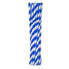 SZÍNES Blue Stripes, Kék rugalmas papír szívószál 12 db-os party kellék