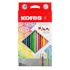 Színes ceruza készlet, háromszögletű, KORES &quot;Kolores Style&quot;, 15 különböző szín színes ceruza