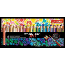  Színes ceruza készlet, kerek, vastag, STABILO "Woody ARTY 3 in 1", 18 különböző szín - 18 db/készlet színes ceruza