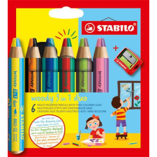  Színes ceruza készlet, STABILO &quot;Woody 3 in 1 duo&quot;, 6 dupla vegyes szín színes ceruza