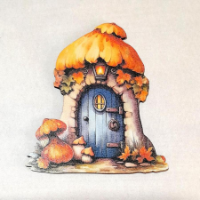  Színes dekorfigura, gombaházikó narancssárga kalappal. dekorációs kellék