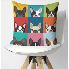Színes francia bulldog mintás párna, 45 x 45 cm lakástextília