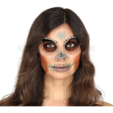  SZÍNES KÖVES ARCMATRICA, ZÖLD-EZÜST KOPONYA party kellék