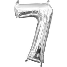 SZÍNES Mini szám Fólia lufi 7-es, Silver 35 cm party kellék