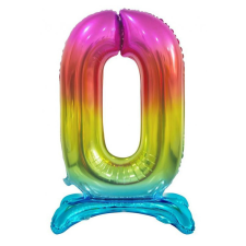 Színes Rainbow 0-ás szám fólia lufi talppal 74 cm party kellék