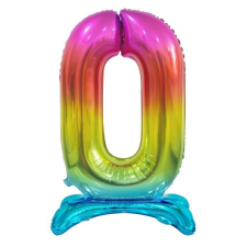  Színes Rainbow 0-ás szám fólia lufi talppal 74 cm party kellék