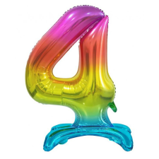  Színes Rainbow 4-es szám fólia lufi talppal 74 cm party kellék