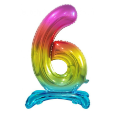 Színes Rainbow 6-os szám fólia lufi talppal 74 cm party kellék