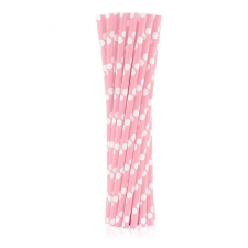 SZÍNES Rózsaszín Light Pink Polka Dots papír szívószál 24 db-os party kellék