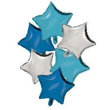 SZÍNES Silver Blue Light Blue Star, Csillag fólia lufi 6 db-os szett 46 cm party kellék