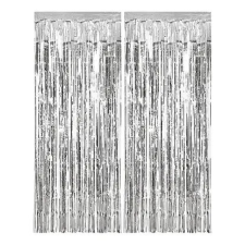 SZÍNES Silver Curtains, Ezüst ajtónyílásba való függöny 2 m party kellék