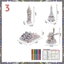  Színezhető 3D puzzle épületek puzzle, kirakós