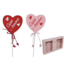  Szív Ciao Amore felirattal, betûzõs 7x6,5 cm S/12 dekorációs kellék