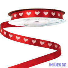  Szívecskés szatén szalag 10mm x 20m - Piros dekorációs kellék