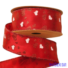  Szívecskés szatén szalag drótos szegéllyel 38mm x 10m szalag, masni
