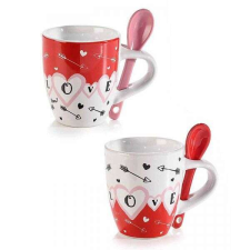 Szíves LOVE porcelán kávés bögre kanállal - 90 ml - 2-féle bögrék, csészék